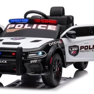 COCHE POLICÍA 12V DODGE BLANCO Y NEGRO, RUEDAS GOMA -  INDA229LEG6951042